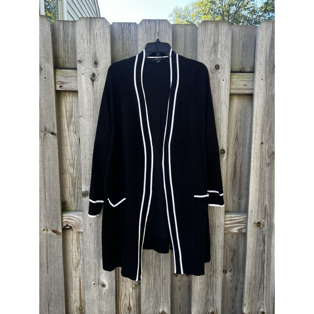 Verve Ami Black & White Open Front Cardigan Sweater Lightweight Knit Women’s 2X